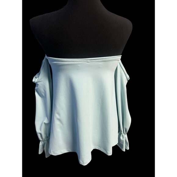 Susana Monaco Womens Off-Shoulder Top Bell Sleeves In Light Blue Cottagecore boh - Picture 5 of 10